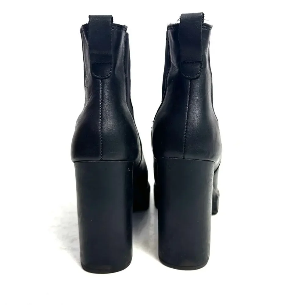 Steve Madden Black Revised Leather Platform Boots Size 8